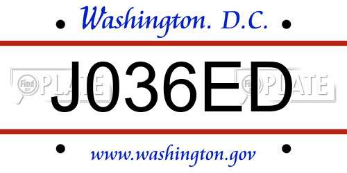 J036ED District Of Columbia License Plate