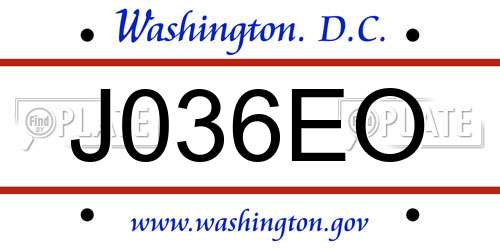 J036EO District Of Columbia License Plate