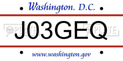 J03GEQ District Of Columbia License Plate