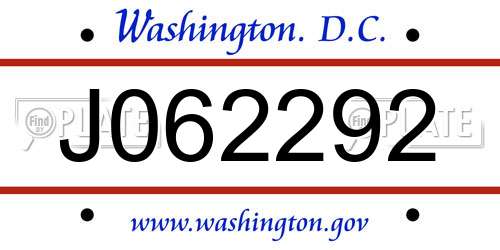 J062292 District Of Columbia License Plate