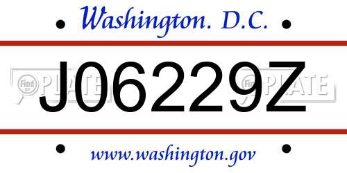 J06229Z District Of Columbia License Plate
