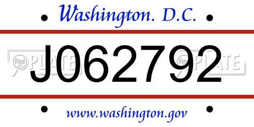 J062792 District Of Columbia License Plate
