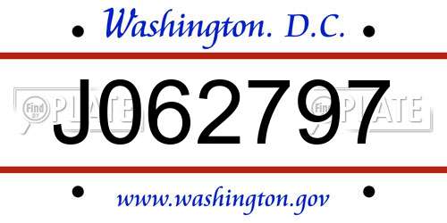 J062797 District Of Columbia License Plate
