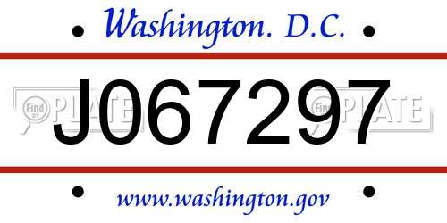 J067297 District Of Columbia License Plate