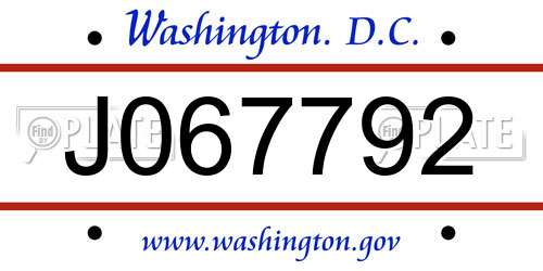 J067792 District Of Columbia License Plate