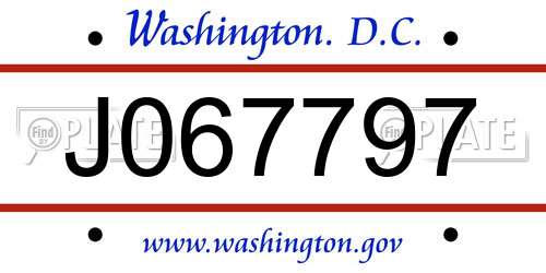 J067797 District Of Columbia License Plate