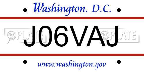 J06VAJ District Of Columbia License Plate