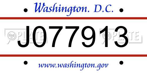 J077913 District Of Columbia License Plate