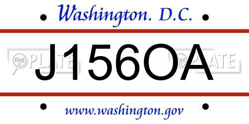 J156OA District Of Columbia License Plate