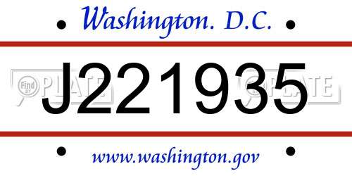 J221935 District Of Columbia License Plate