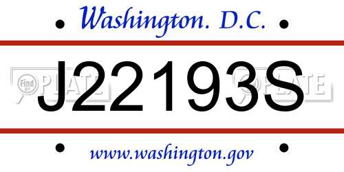 J22193S District Of Columbia License Plate