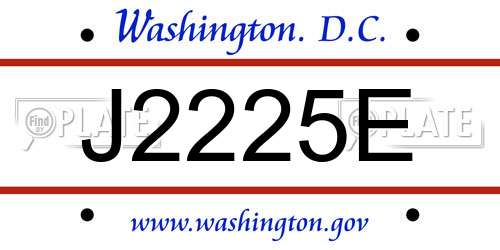 J2225E District Of Columbia License Plate