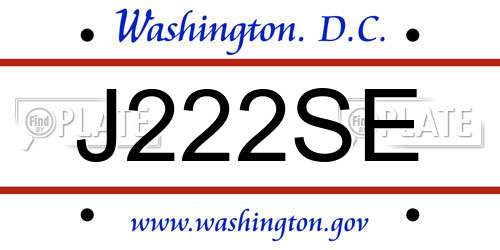 J222SE District Of Columbia License Plate