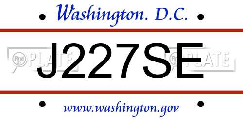 J227SE District Of Columbia License Plate