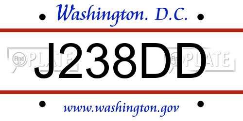 J238DD District Of Columbia License Plate