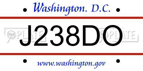 J238DO District Of Columbia License Plate