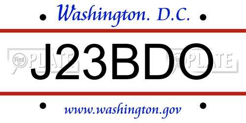 J23BDO District Of Columbia License Plate