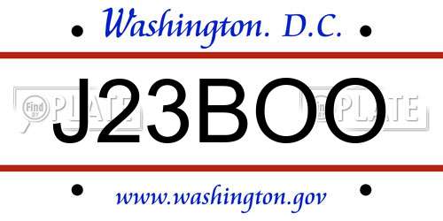 J23BOO District Of Columbia License Plate