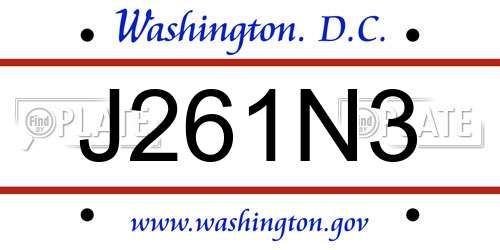 J261N3 District Of Columbia License Plate