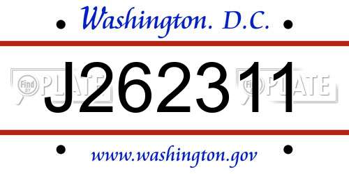 J262311 District Of Columbia License Plate