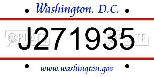 J271935 District Of Columbia License Plate