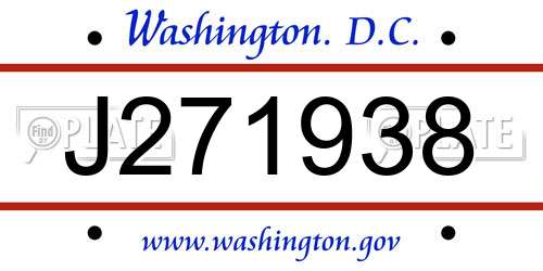 J271938 District Of Columbia License Plate