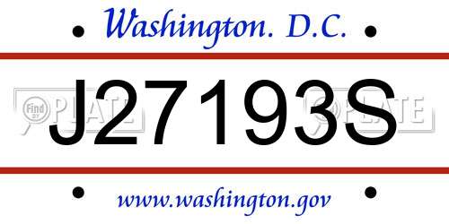 J27193S District Of Columbia License Plate