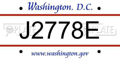 J2778E District Of Columbia License Plate