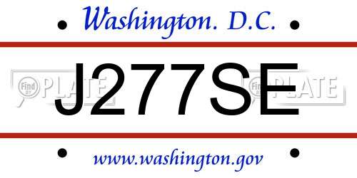 J277SE District Of Columbia License Plate