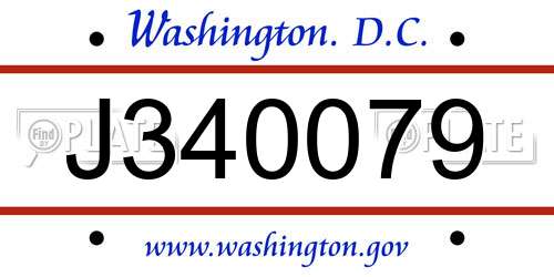 J340079 District Of Columbia License Plate