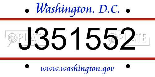 J351552 District Of Columbia License Plate