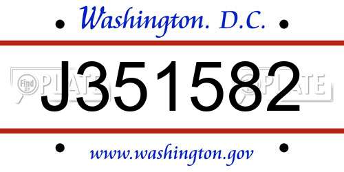 J351582 District Of Columbia License Plate