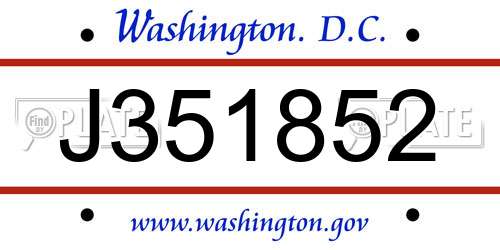 J351852 District Of Columbia License Plate