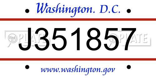 J351857 District Of Columbia License Plate