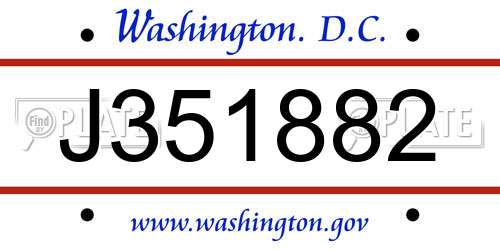 J351882 District Of Columbia License Plate