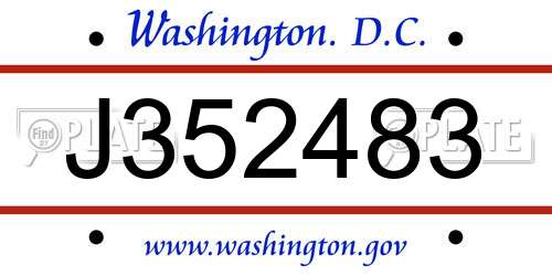J352483 District Of Columbia License Plate