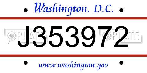 J353972 District Of Columbia License Plate