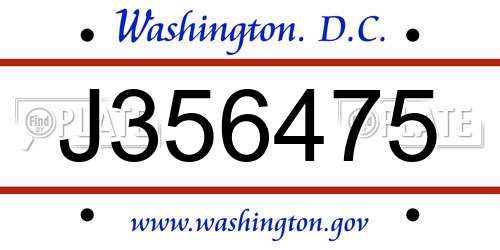 J356475 District Of Columbia License Plate