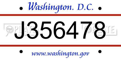 J356478 District Of Columbia License Plate