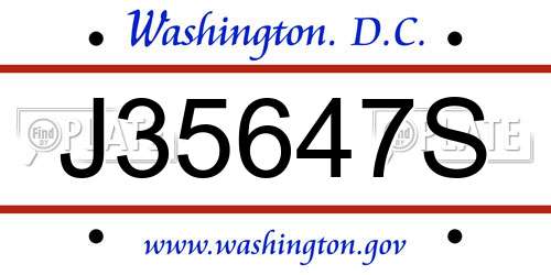 J35647S District Of Columbia License Plate