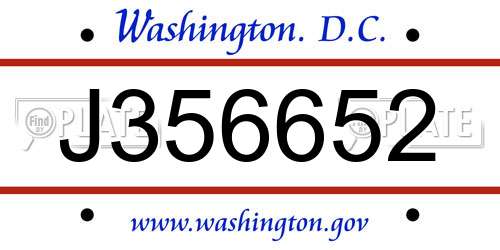 J356652 District Of Columbia License Plate