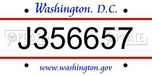 J356657 District Of Columbia License Plate