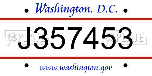 J357453 District Of Columbia License Plate