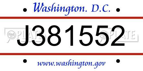 J381552 District Of Columbia License Plate