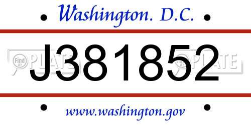 J381852 District Of Columbia License Plate