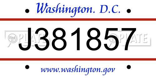 J381857 District Of Columbia License Plate