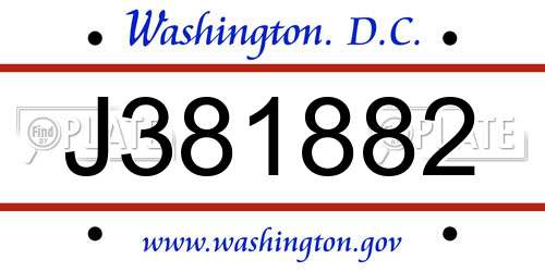 J381882 District Of Columbia License Plate