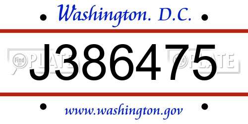 J386475 District Of Columbia License Plate
