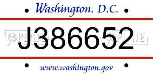 J386652 District Of Columbia License Plate