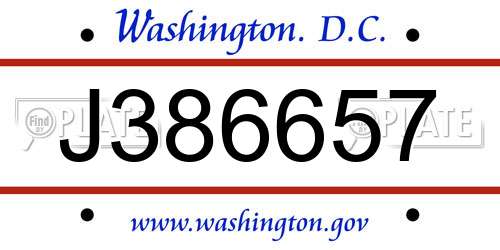 J386657 District Of Columbia License Plate